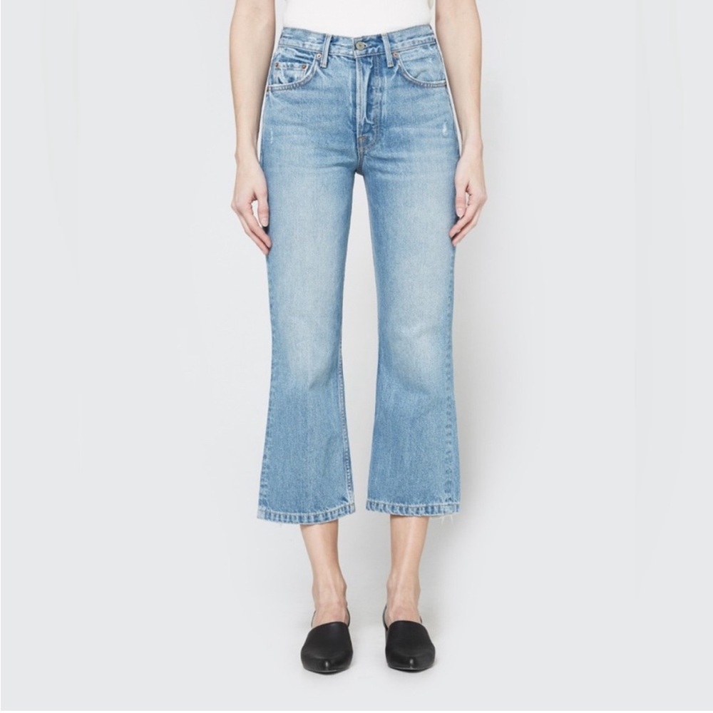 GRLFRND Linda Distressed Cropped High-rise Flared Jeans